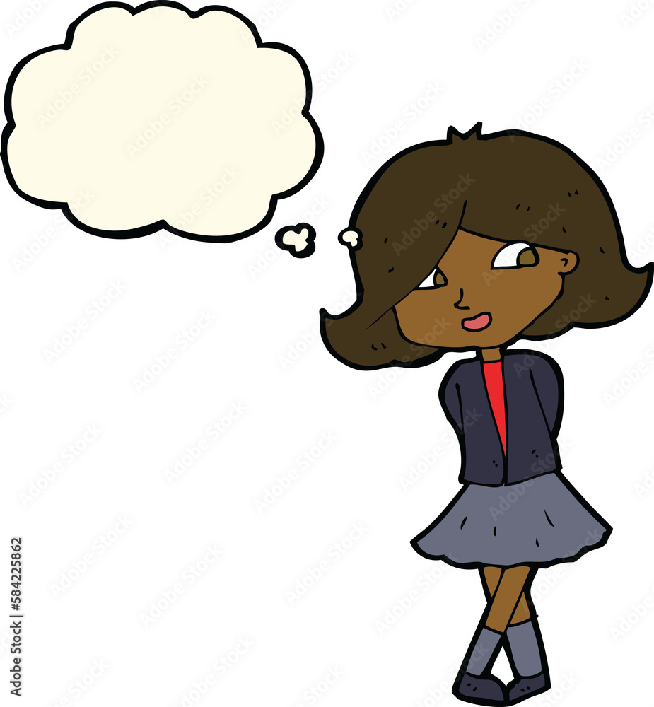 cartoon happy girl with thought bubble cartoon happy girl with thought bubble