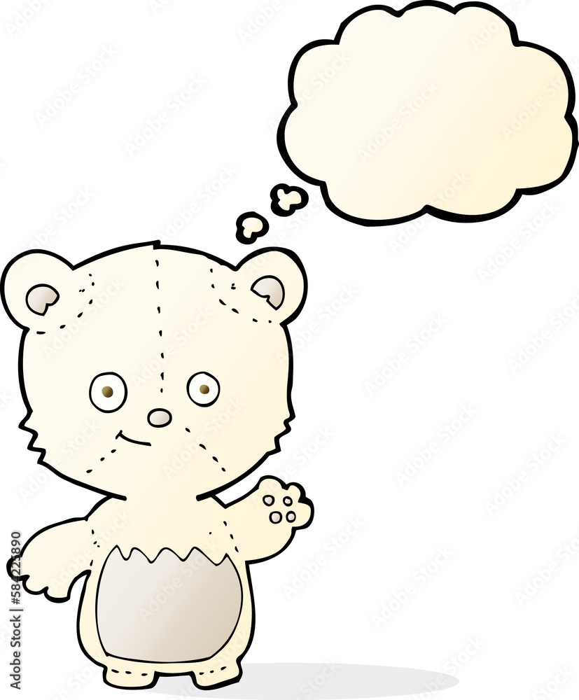 cartoon little polar bear waving with thought bubble cartoon little polar bear waving with thought bubble