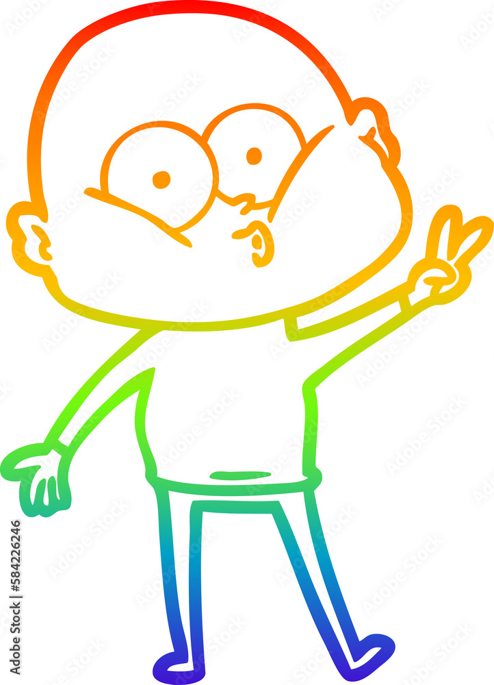 rainbow gradient line drawing cartoon bald man staring rainbow gradient line drawing cartoon bald man staring
