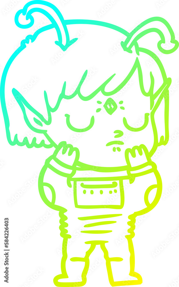 cold gradient line drawing cartoon alien girl cold gradient line drawing cartoon alien girl