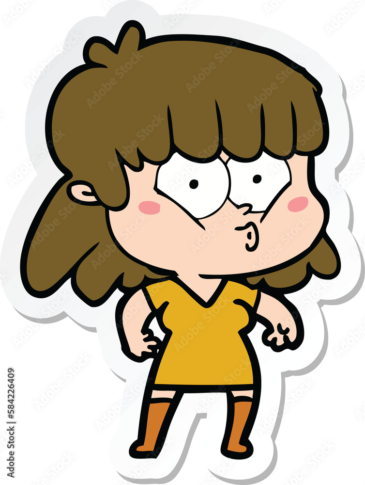 sticker of a cartoon whistling girl sticker of a cartoon whistling girl