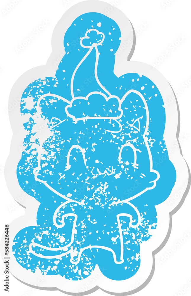 cartoon distressed sticker of a happy cat wearing santa hat cartoon distressed sticker of a happy cat wearing santa hat
