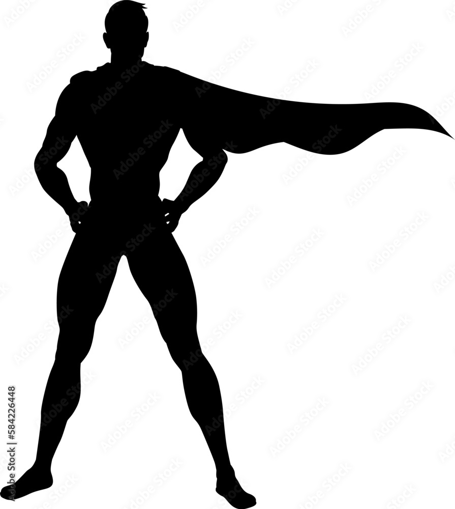 A super hero or superhero comic book man in silhouette outline A super hero or superhero comic book man in silhouette outline