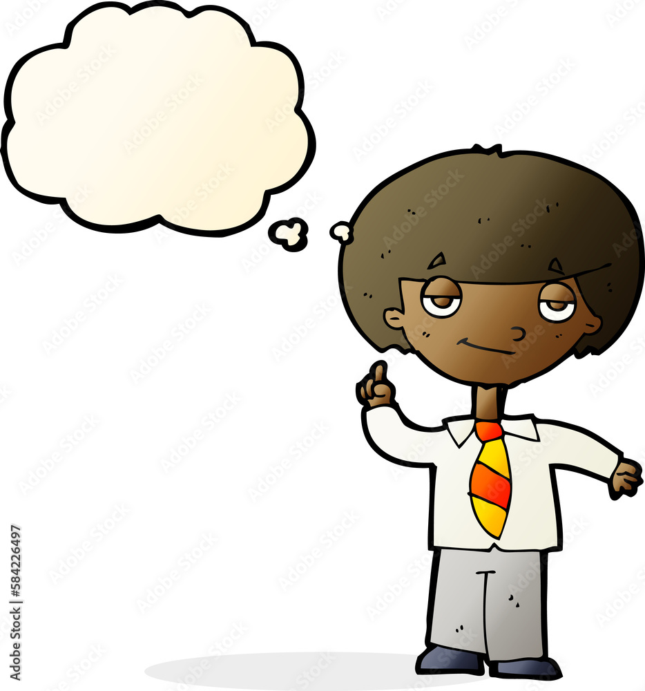 cartoon school boy answering question with thought bubble cartoon school boy answering question with thought bubble
