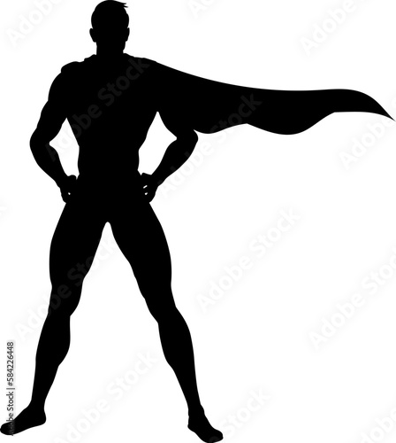 A super hero or superhero comic book man in silhouette outline