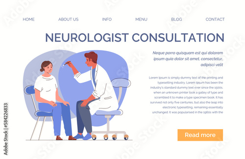 Wallpaper Mural Woman visiting neurologist. Doctor checks reflex of patient's eyes under light of flashlight. Web template, landing page. Vector characters flat cartoon illustration. Torontodigital.ca