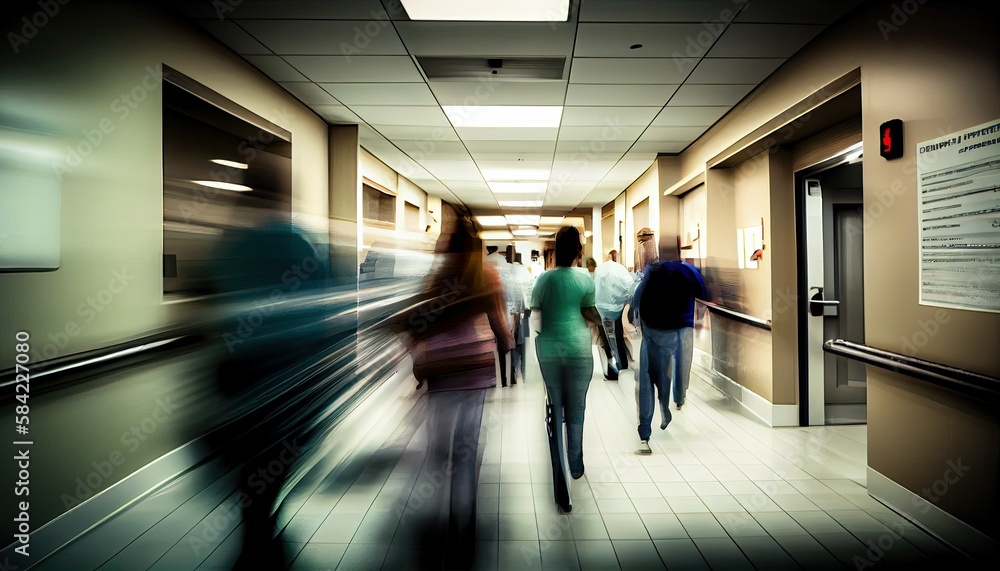 Blured motion in ER of hospital, doctors and nurce in hallway, ai generated Blured motion in ER of hospital, doctors and nurce in hallway, ai generated