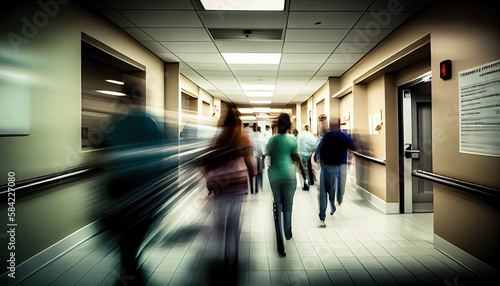 Blured motion in ER of hospital, doctors and nurce in hallway, ai generated