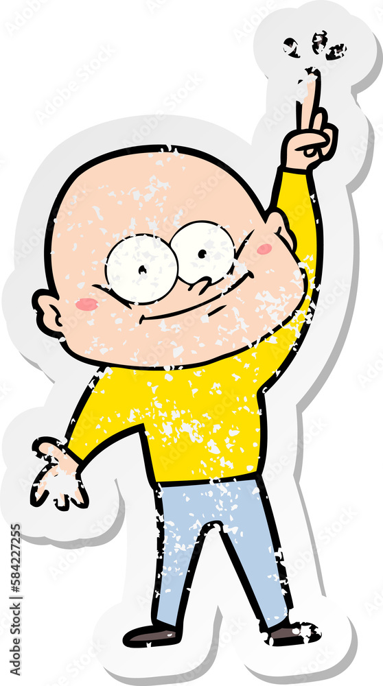 distressed sticker of a cartoon bald man staring distressed sticker of a cartoon bald man staring