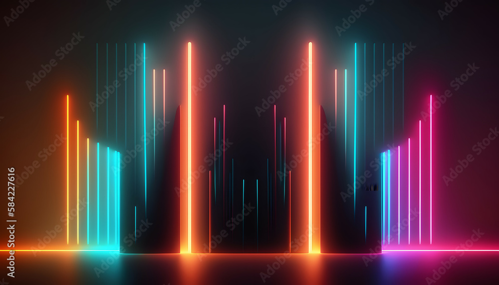 Neon Light Display with Luminous Laser Beams and Radiant Lines, Synthetic Spectrum, Generative AI Neon Light Display with Luminous Laser Beams and Radiant Lines, Synthetic Spectrum, Generative AI