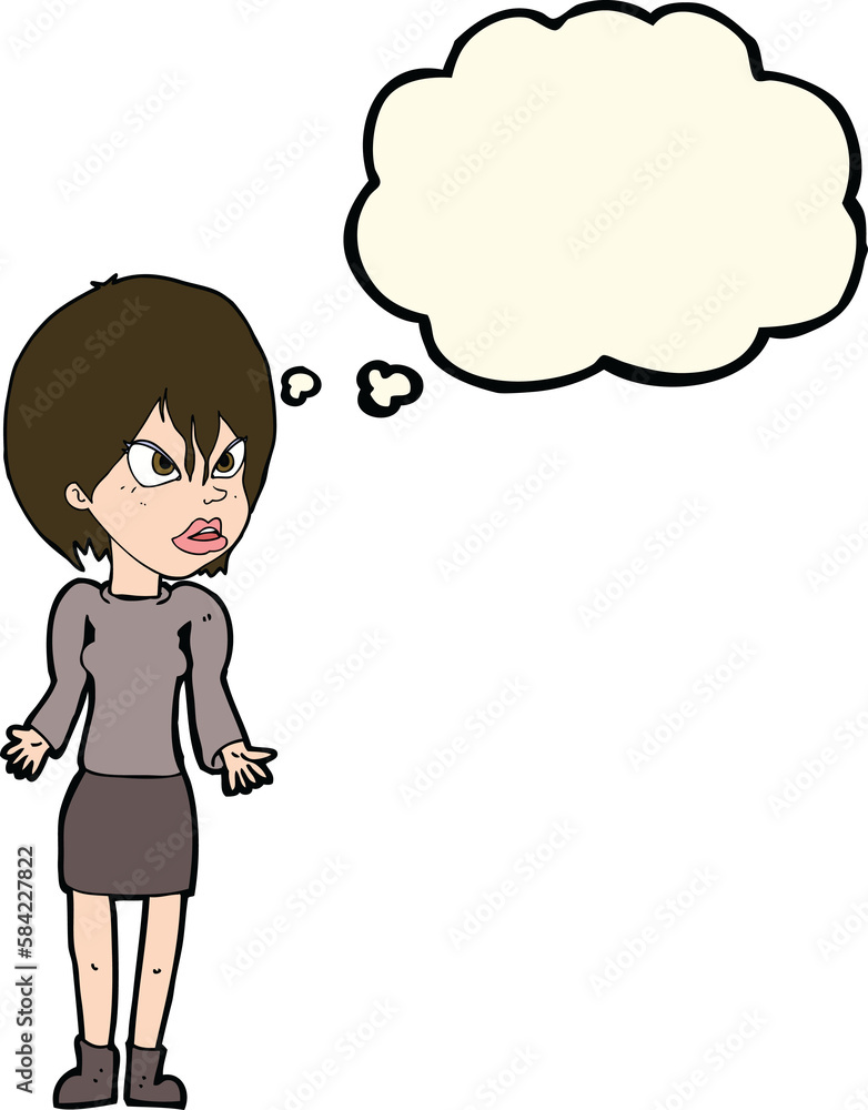cartoon annoyed woman with thought bubble cartoon annoyed woman with thought bubble