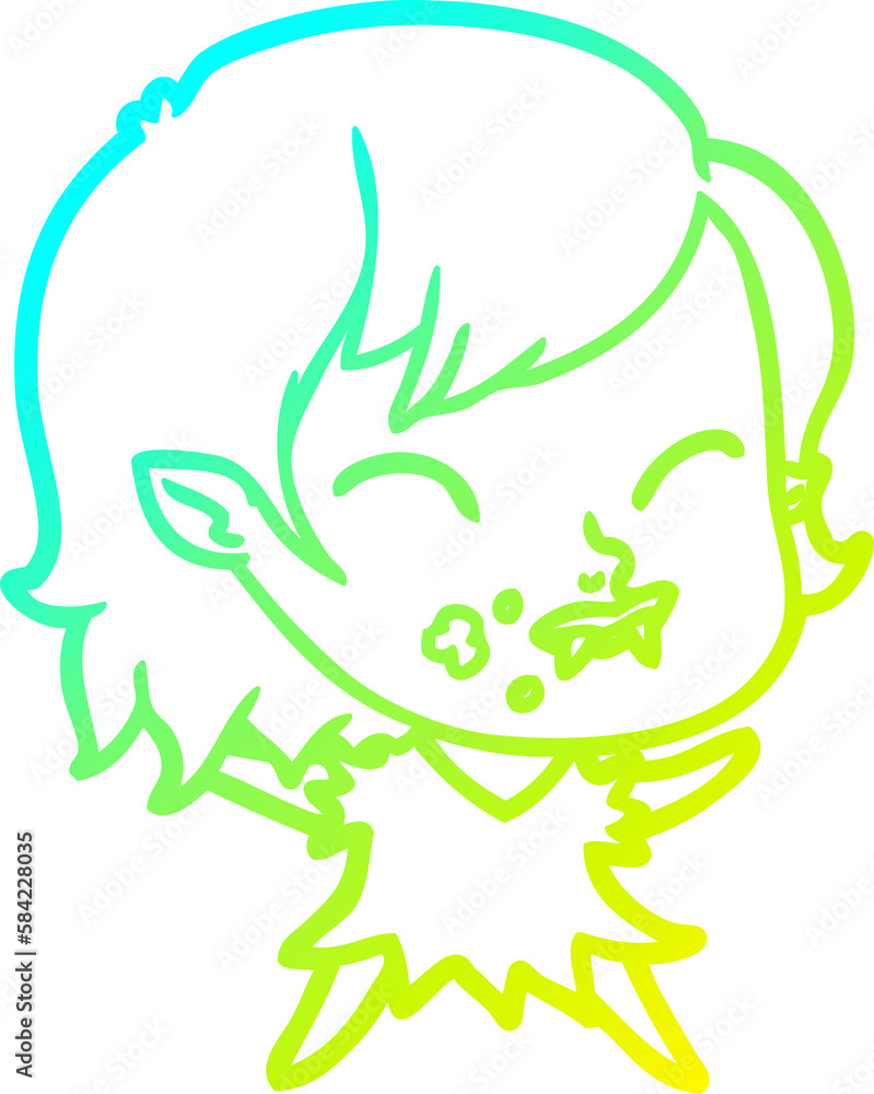 cold gradient line drawing cartoon vampire girl with blood on cheek cold gradient line drawing cartoon vampire girl with blood on cheek