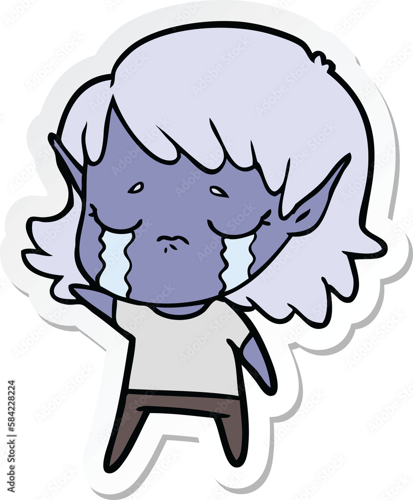 sticker of a cartoon crying elf girl sticker of a cartoon crying elf girl