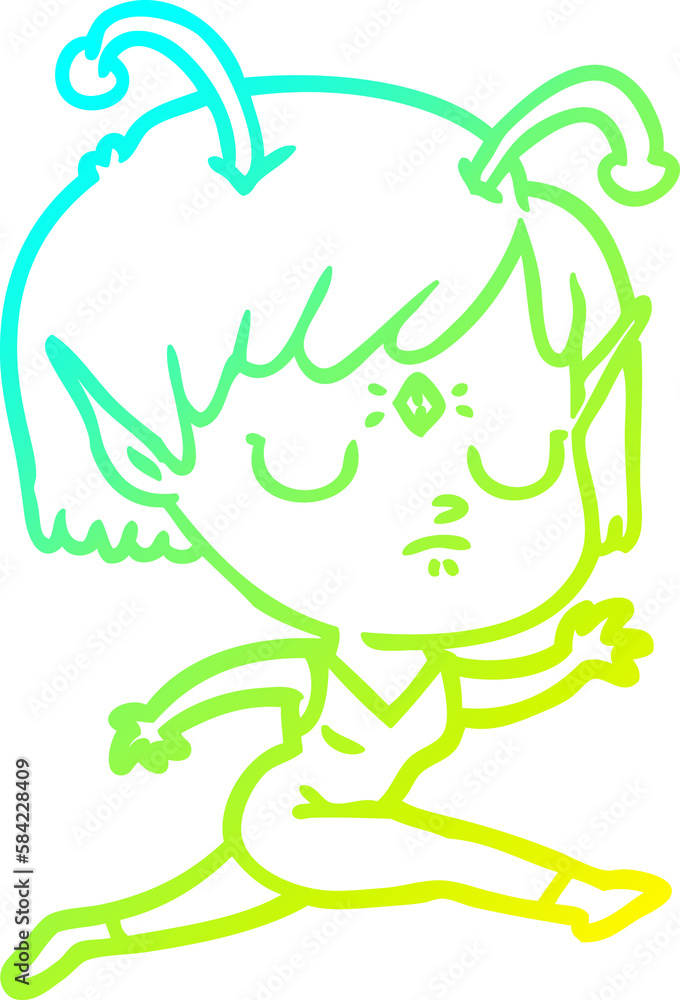 cold gradient line drawing cartoon alien girl cold gradient line drawing cartoon alien girl