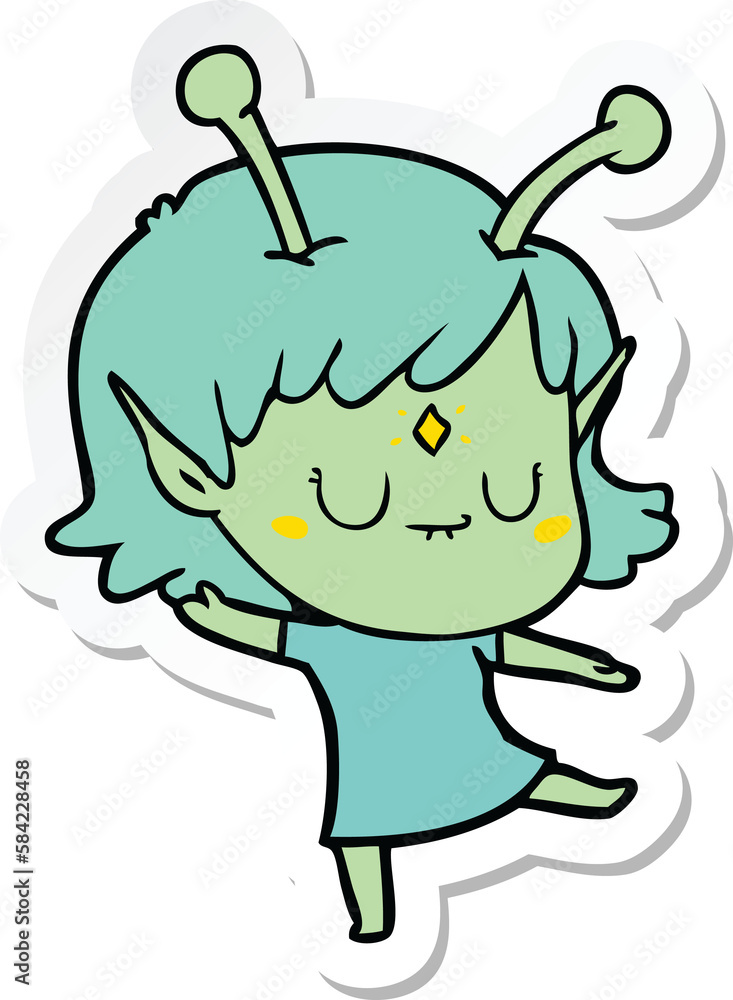 sticker of a cartoon alien girl sticker of a cartoon alien girl