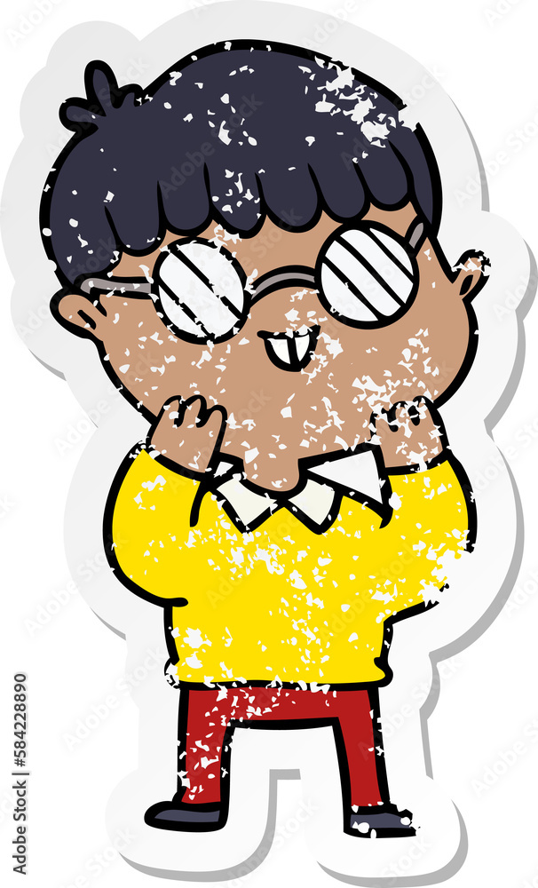 distressed sticker of a cartoon boy wearing spectacles distressed sticker of a cartoon boy wearing spectacles