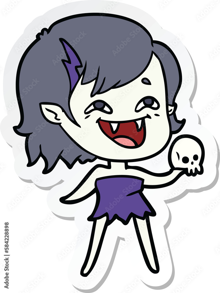 sticker of a cartoon laughing vampire girl sticker of a cartoon laughing vampire girl