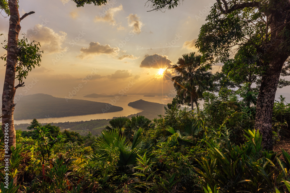 Scenic view(KHAO FA CHI VIEWPOINT) of the surrounding area. There are green trees around. Refreshing atmosphere Can travel throughout the day is not hot. Ranong Province, Thailand Scenic view(KHAO FA CHI VIEWPOINT) of the surrounding area. There are green trees around. Refreshing atmosphere Can travel throughout the day is not hot. Ranong Province, Thailand
