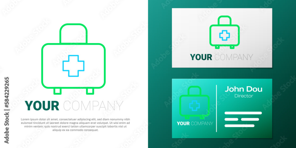 Line First aid kit icon isolated on white background. Medical box with cross. Medical equipment for emergency. Healthcare concept. Colorful outline concept. Vector Line First aid kit icon isolated on white background. Medical box with cross. Medical equipment for emergency. Healthcare concept. Colorful outline concept. Vector