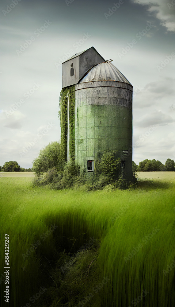 Silos in a barley field. Storage of agricultural production. Silos in a barley field. Storage of agricultural production.