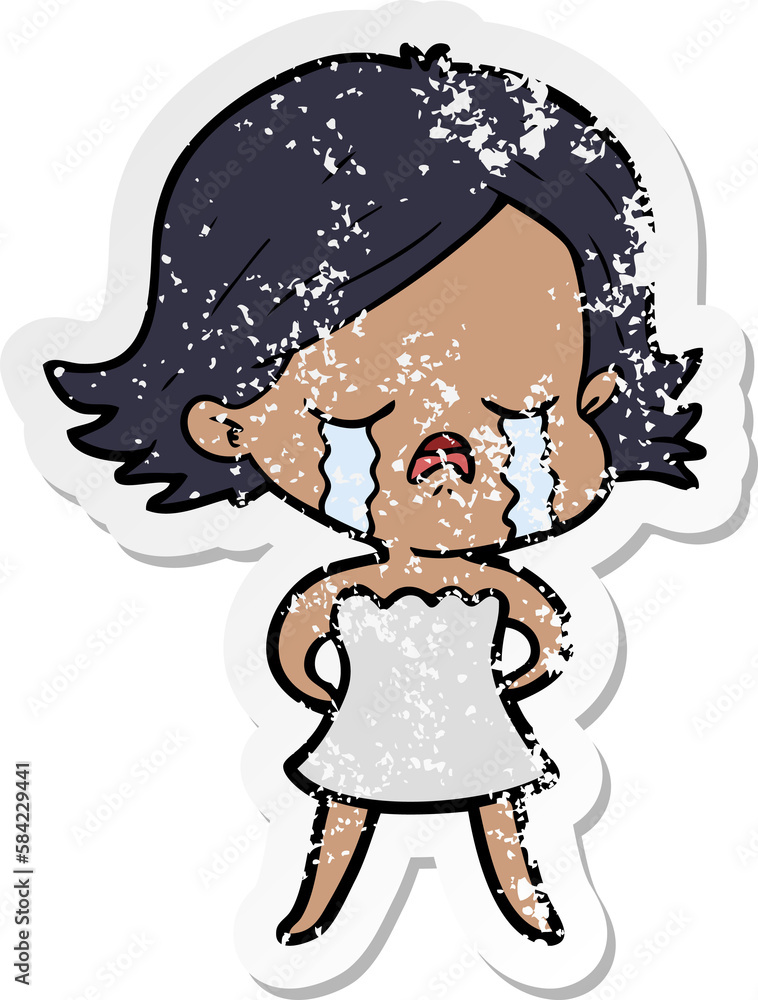 Fototapeta premium distressed sticker of a cartoon girl crying