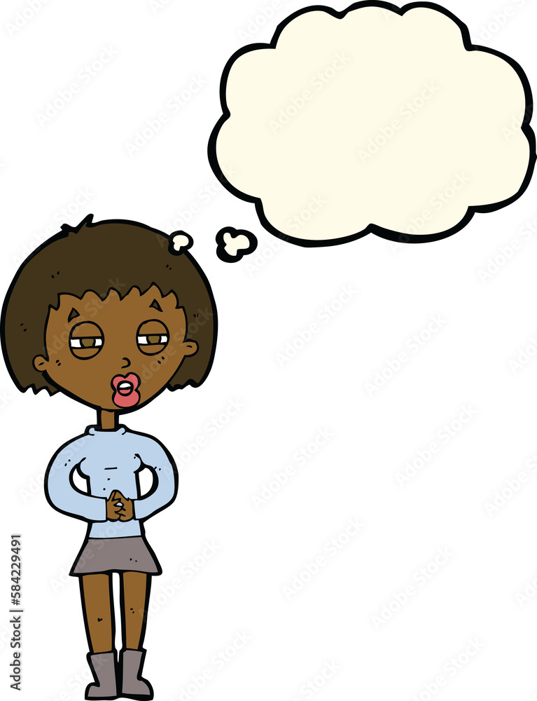 cartoon suspicious girl with thought bubble cartoon suspicious girl with thought bubble