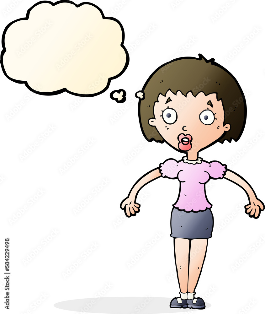 cartoon confused woman shrugging shoulders with thought bubble cartoon confused woman shrugging shoulders with thought bubble
