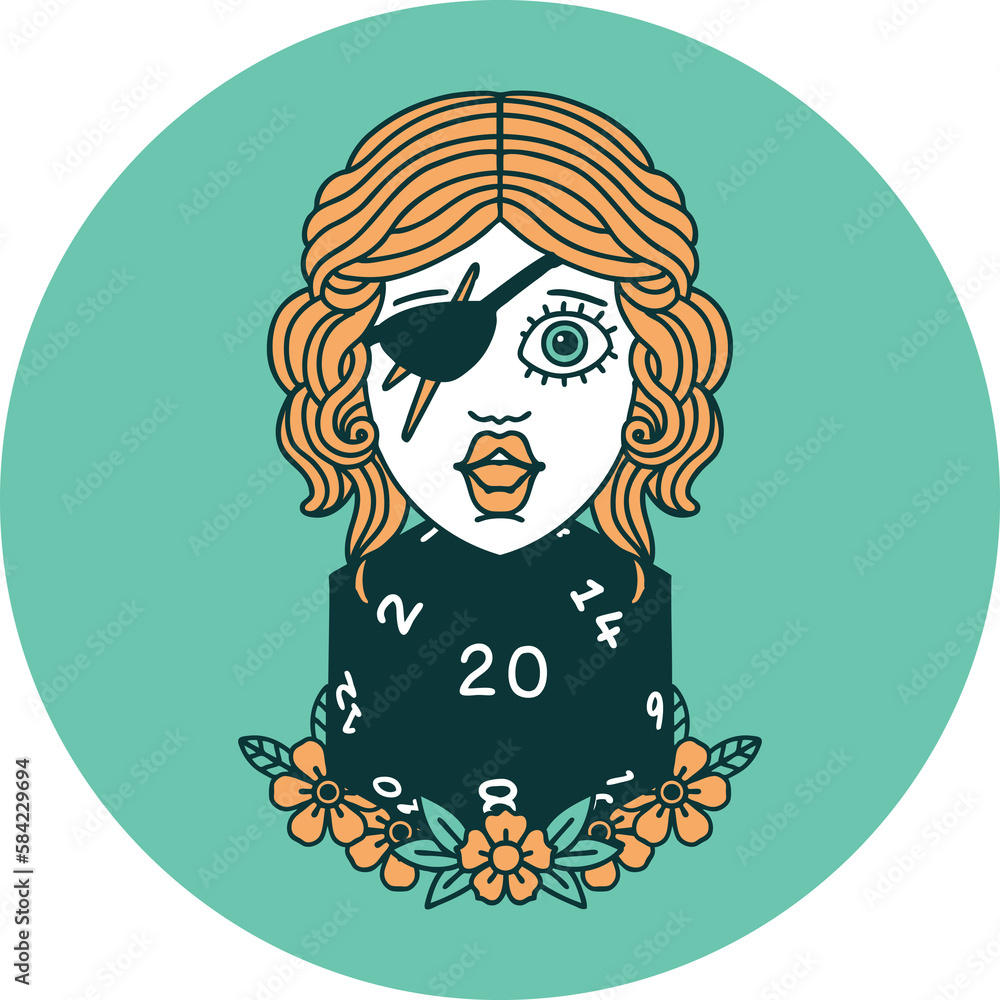 human rogue with natural twenty dice roll icon human rogue with natural twenty dice roll icon