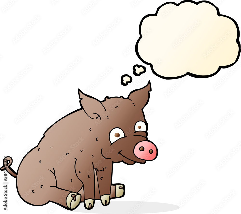 cartoon happy pig with thought bubble cartoon happy pig with thought bubble