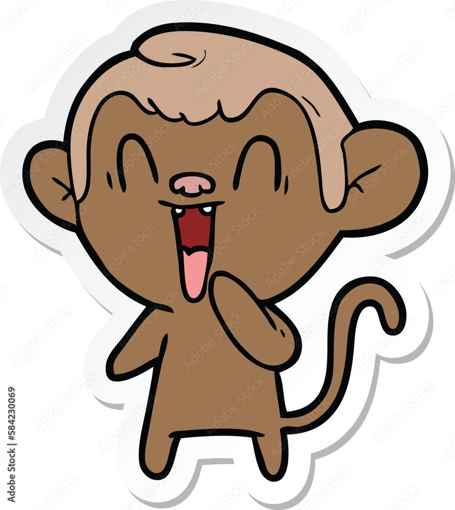 sticker of a cartoon laughing monkey sticker of a cartoon laughing monkey