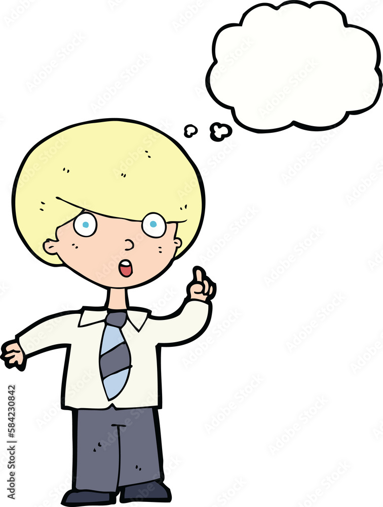 cartoon school boy answering question with thought bubble cartoon school boy answering question with thought bubble
