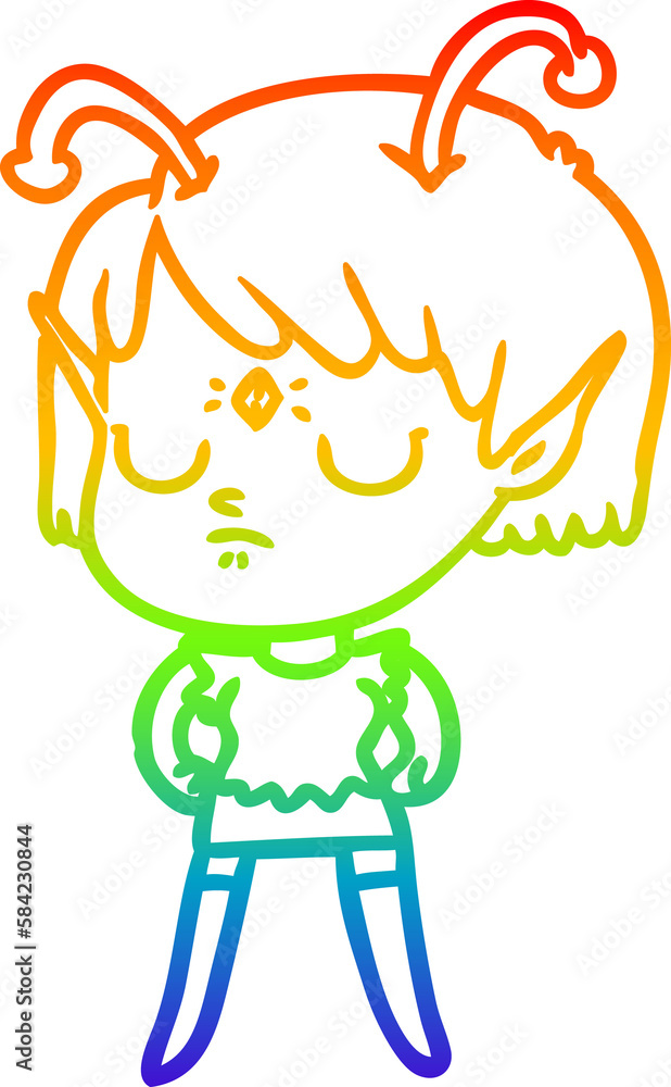 rainbow gradient line drawing cartoon alien girl rainbow gradient line drawing cartoon alien girl