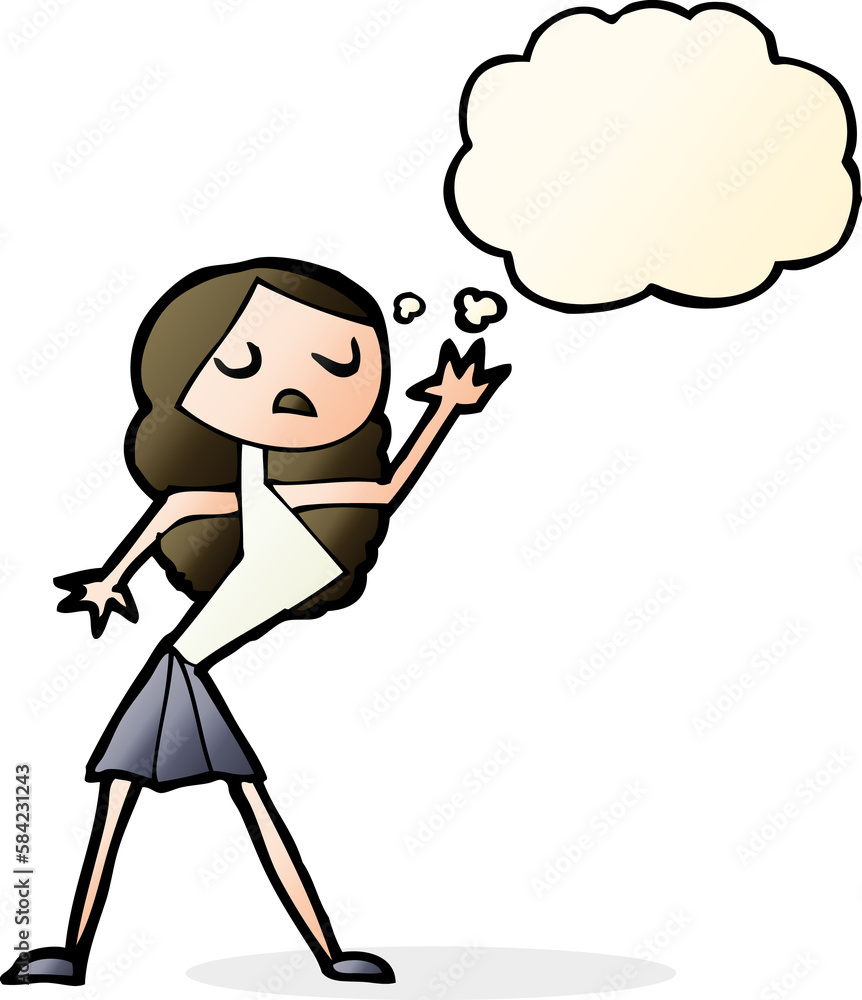 cartoon woman dancing with thought bubble cartoon woman dancing with thought bubble