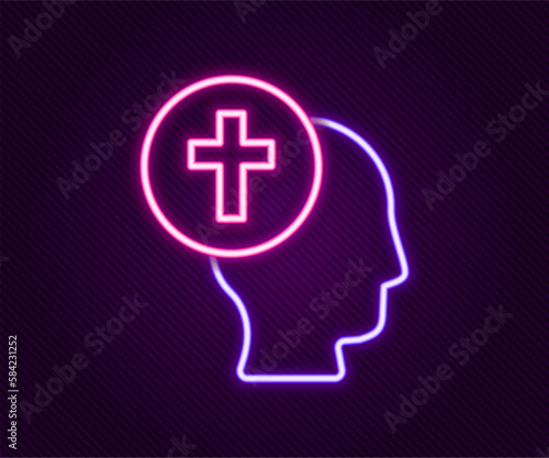 Glowing neon line Priest icon isolated on black background. Colorful outline concept. Vector