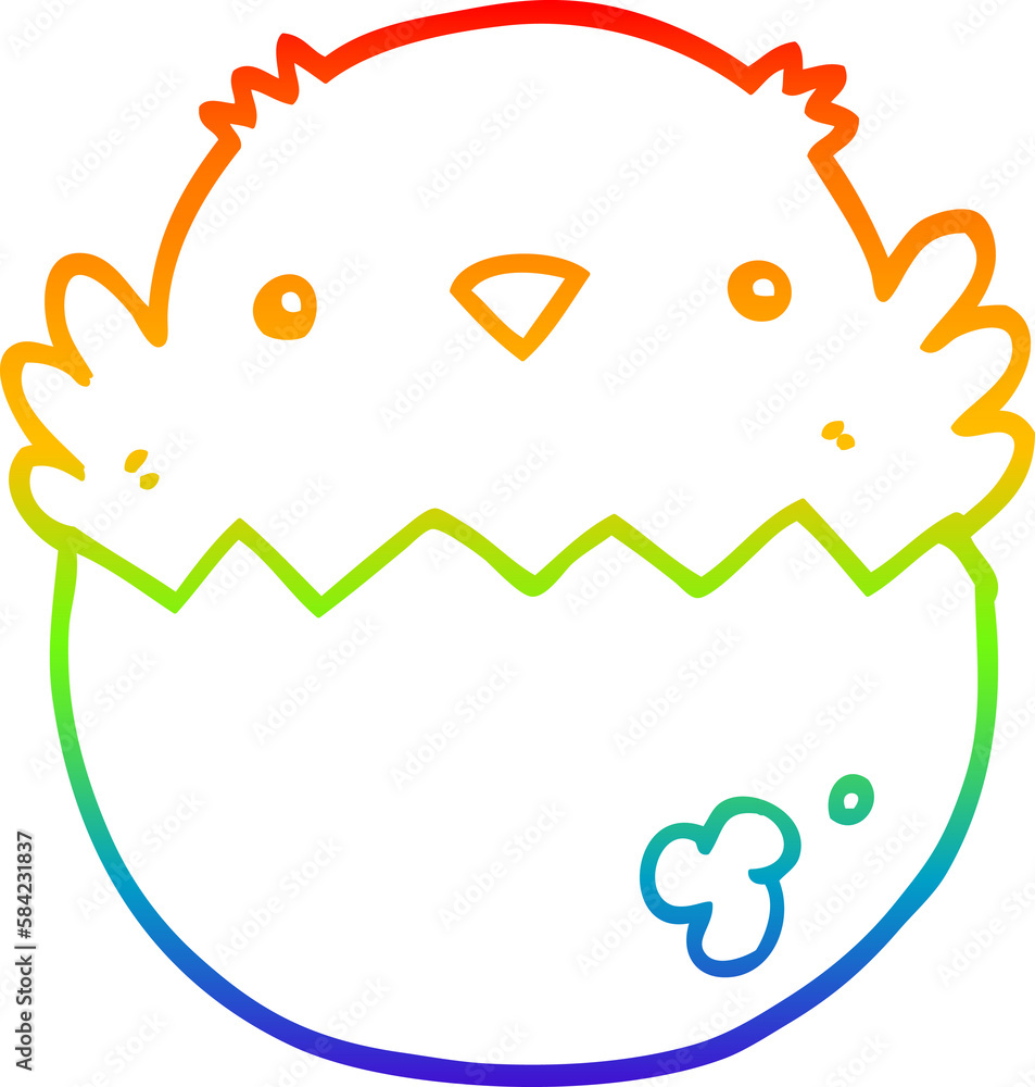rainbow gradient line drawing cartoon chick hatching from egg rainbow gradient line drawing cartoon chick hatching from egg