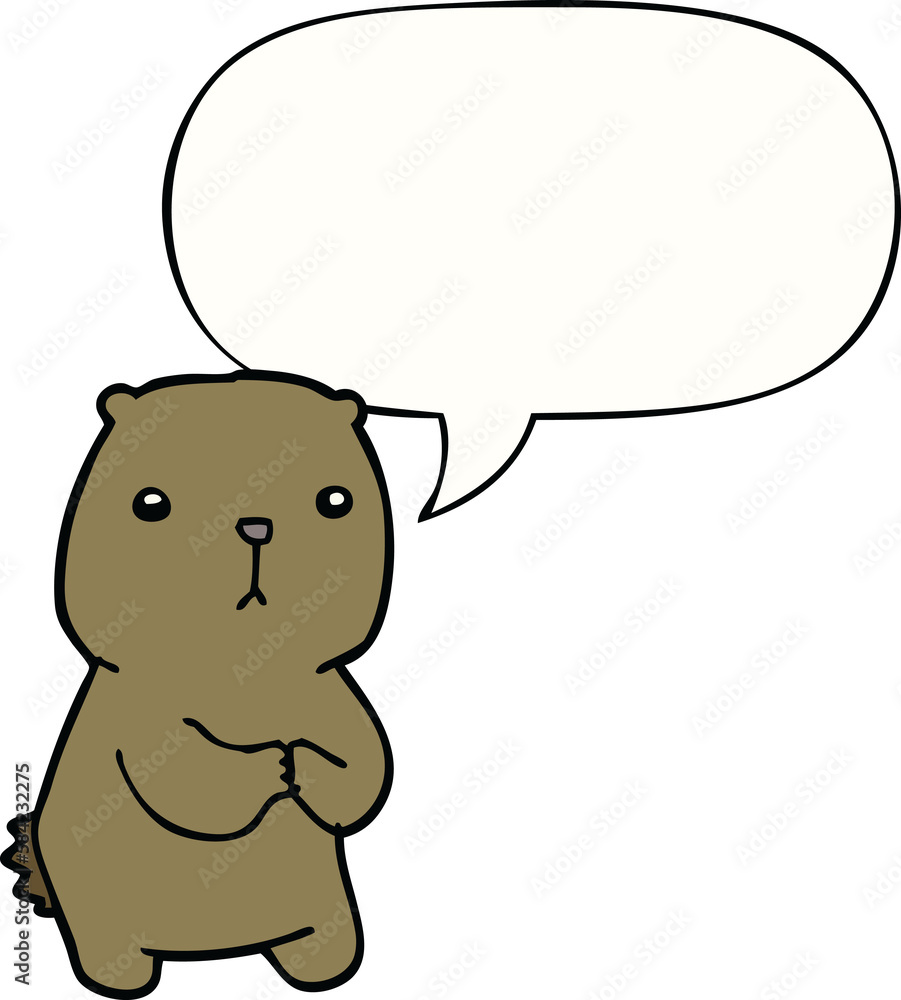 cartoon worried bear and speech bubble