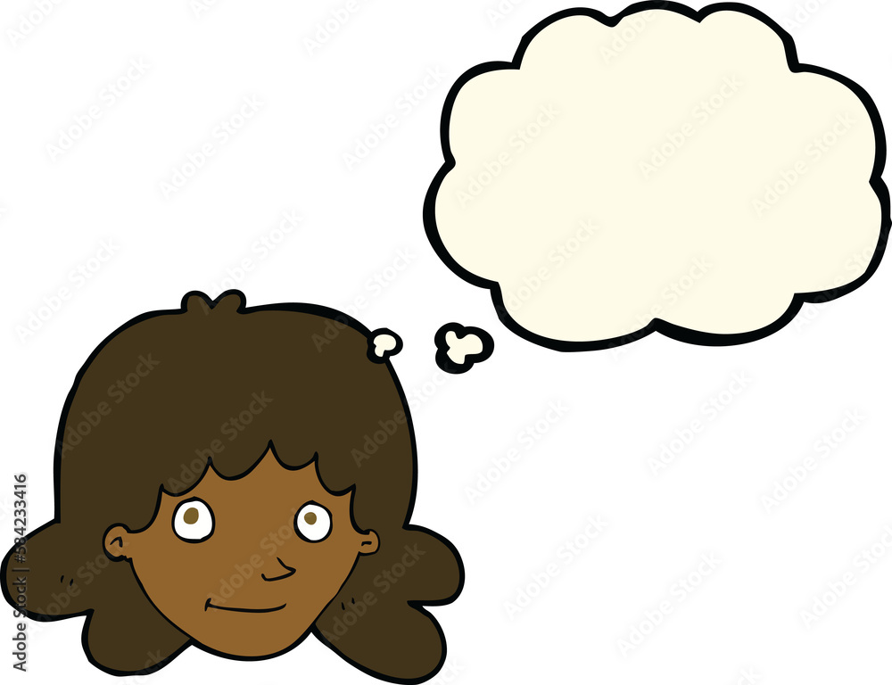 cartoon happy female face with thought bubble cartoon happy female face with thought bubble
