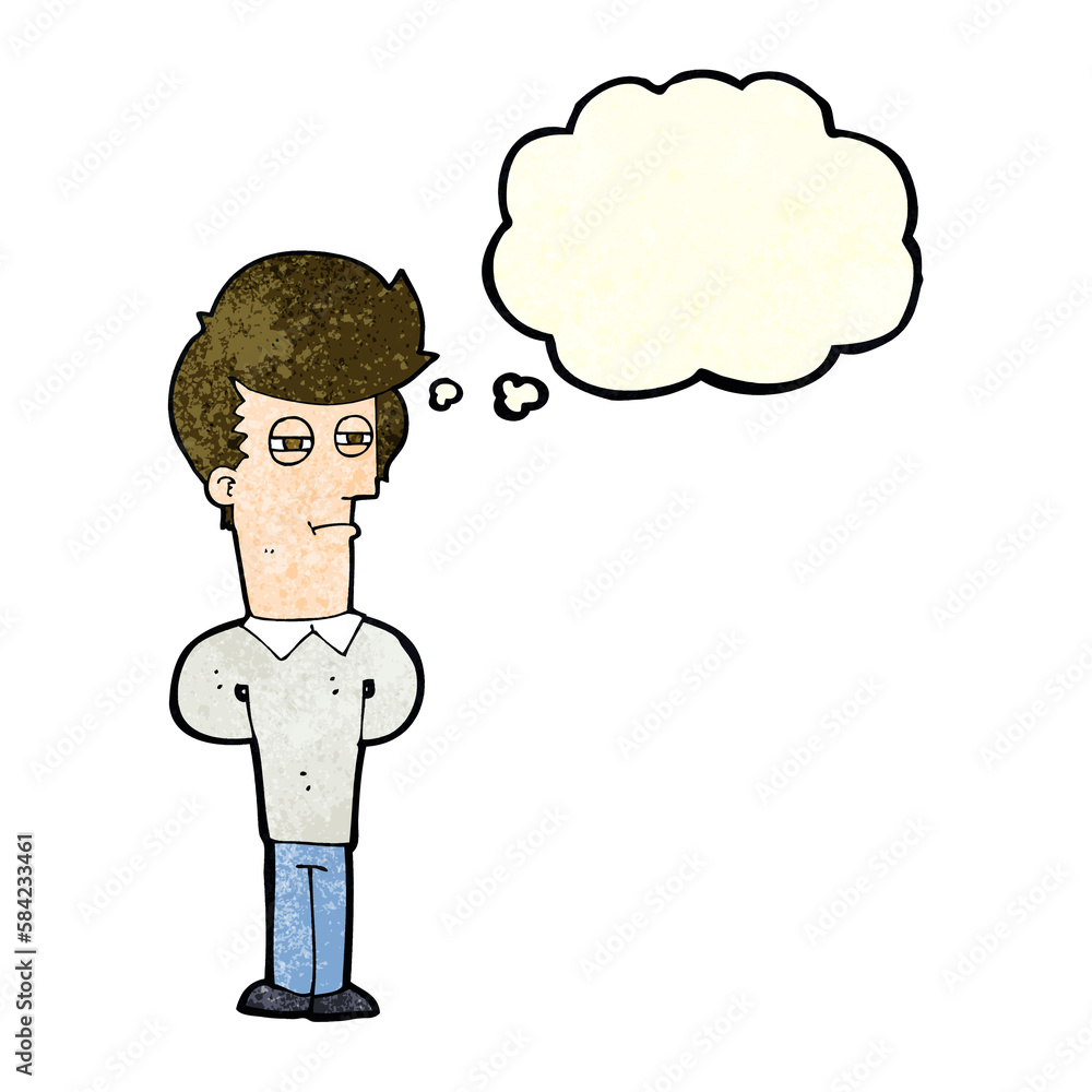 cartoon jaded man with thought bubble cartoon jaded man with thought bubble
