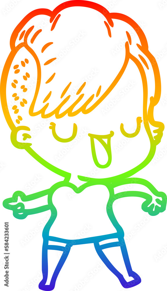 rainbow gradient line drawing cute cartoon girl with hipster haircut rainbow gradient line drawing cute cartoon girl with hipster haircut