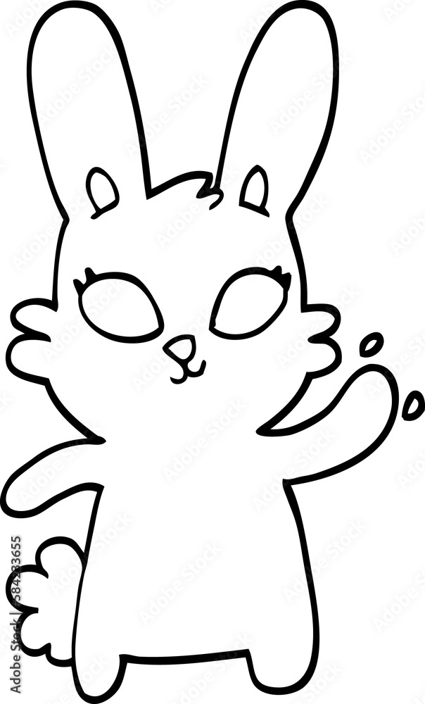 cute black and white cartoon rabbit waving