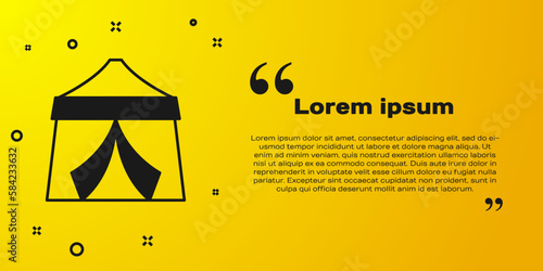 Black Circus tent icon isolated on yellow background. Carnival camping tent. Amusement park. Vector