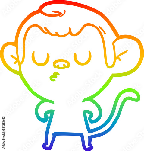 rainbow gradient line drawing cartoon monkey