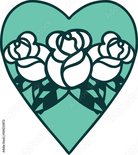 tattoo style icon of a heart and flowers
