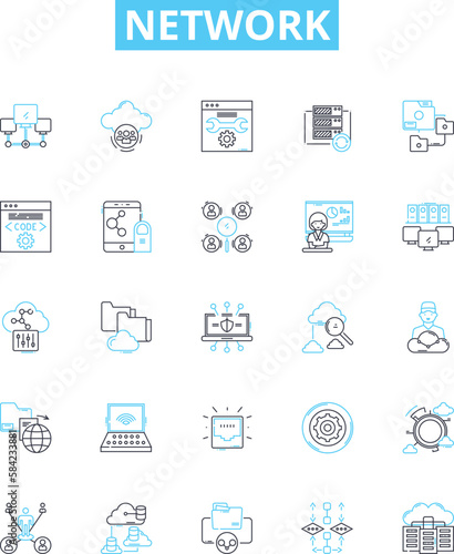 Network vector line icons set. Network, Connectivity, LAN, WAN, System, Infrastructure, WiFi illustration outline concept symbols and signs