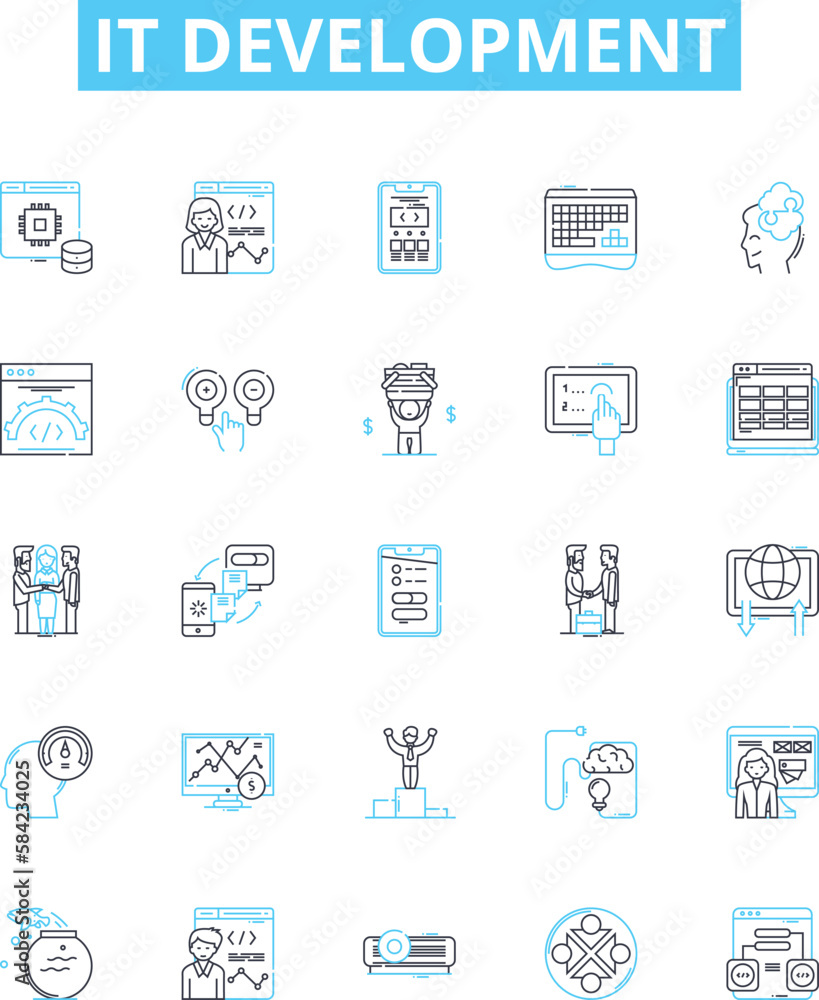 IT development vector line icons set. IT, development, software, coding, engineering, program, web illustration outline concept symbols and signs IT development vector line icons set. IT, development, software, coding, engineering, program, web illustration outline concept symbols and signs