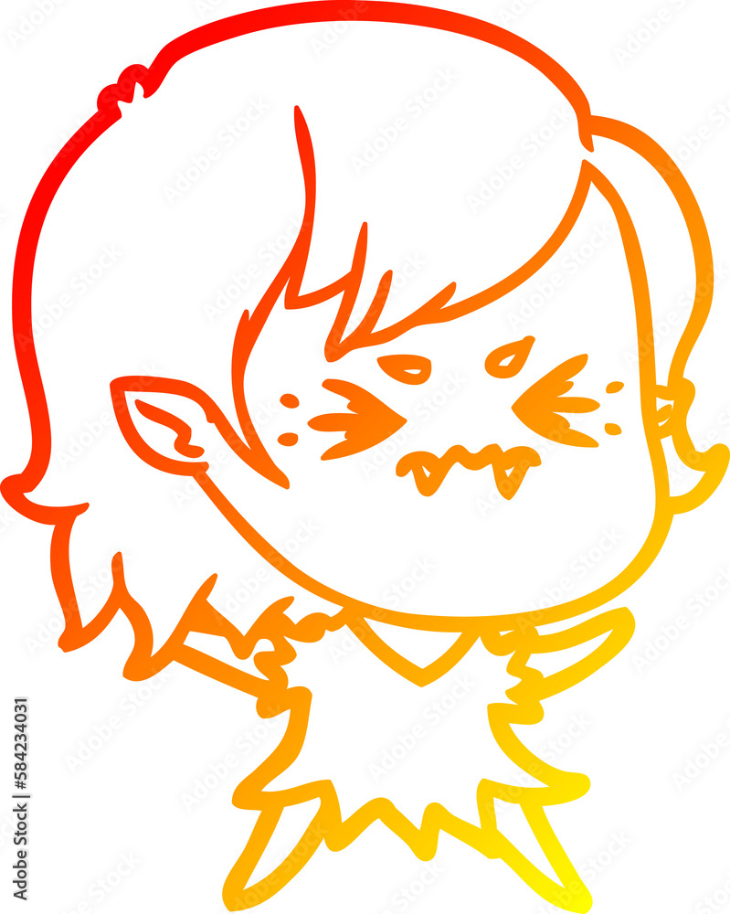 warm gradient line drawing annoyed cartoon vampire girl warm gradient line drawing annoyed cartoon vampire girl