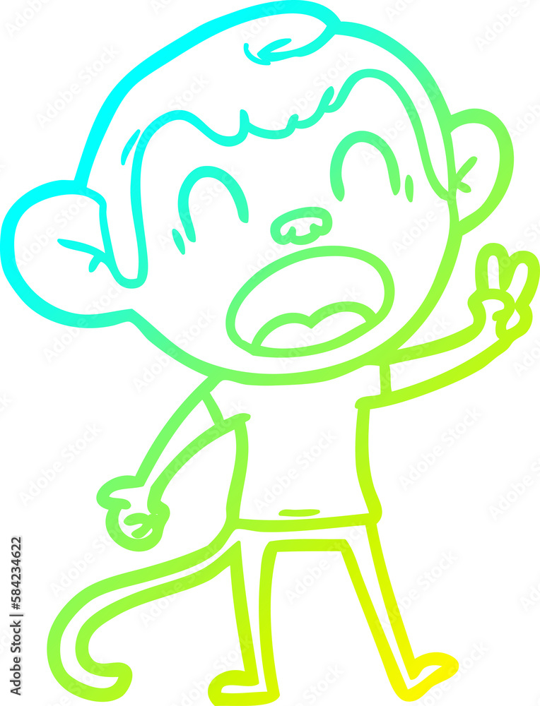 cold gradient line drawing shouting cartoon monkey cold gradient line drawing shouting cartoon monkey