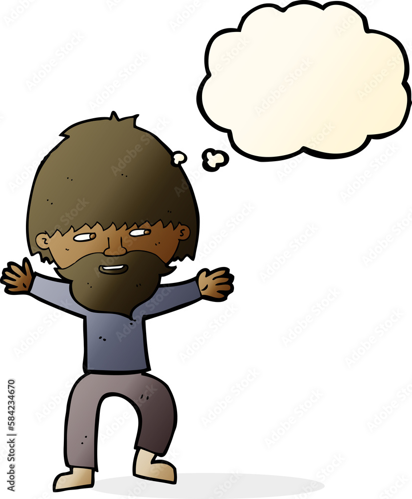 cartoon happy man with beard with thought bubble