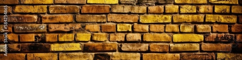 Mustard Brick Wall Background Panoramic Banner. Generative AI