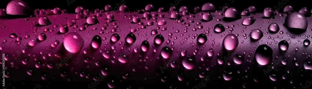 Pink With Drops On Black Gradient Background Panoramic Banner. Generative AI